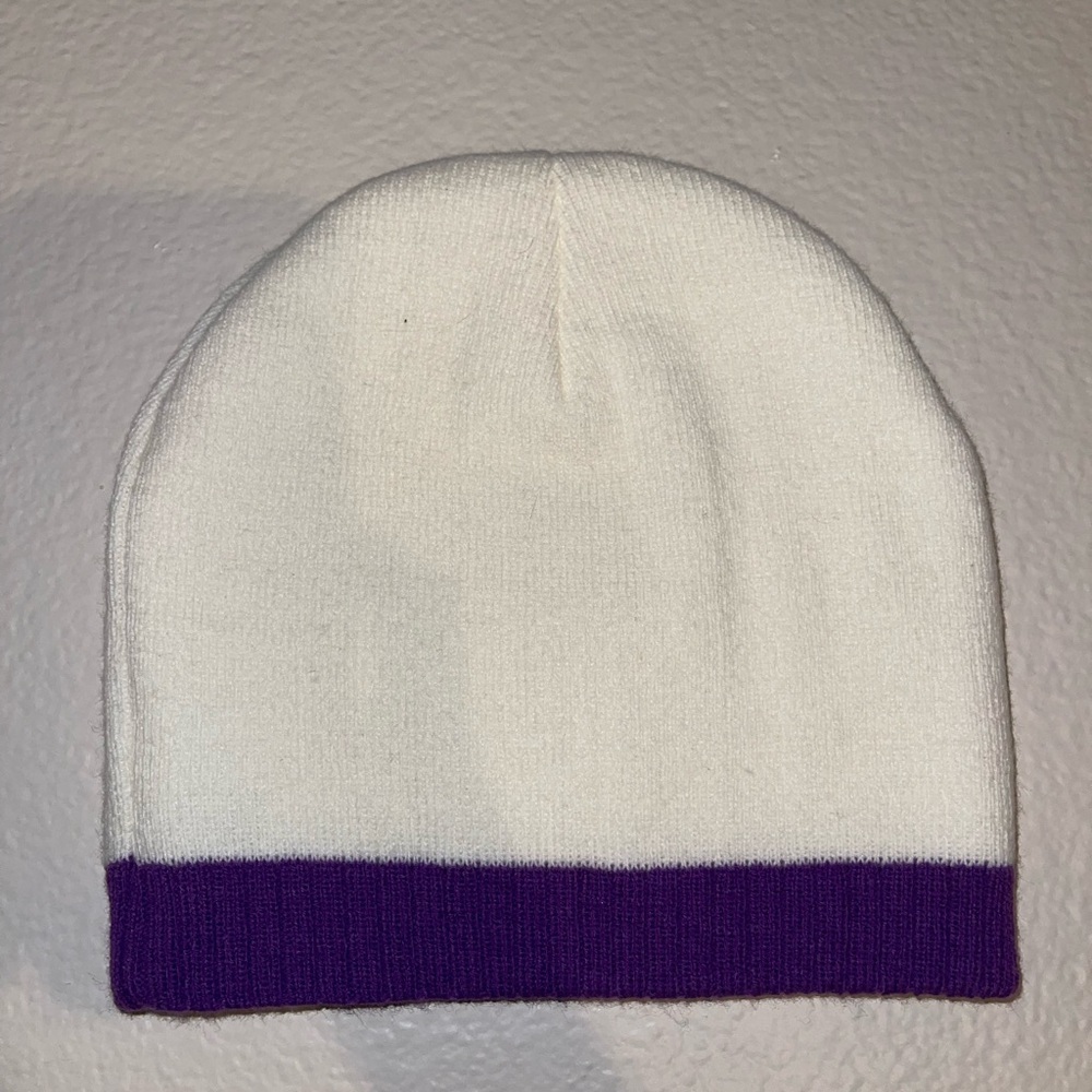 Gender neutral White and Purple Lakers Vintage Beanie - Picture 2 of 3